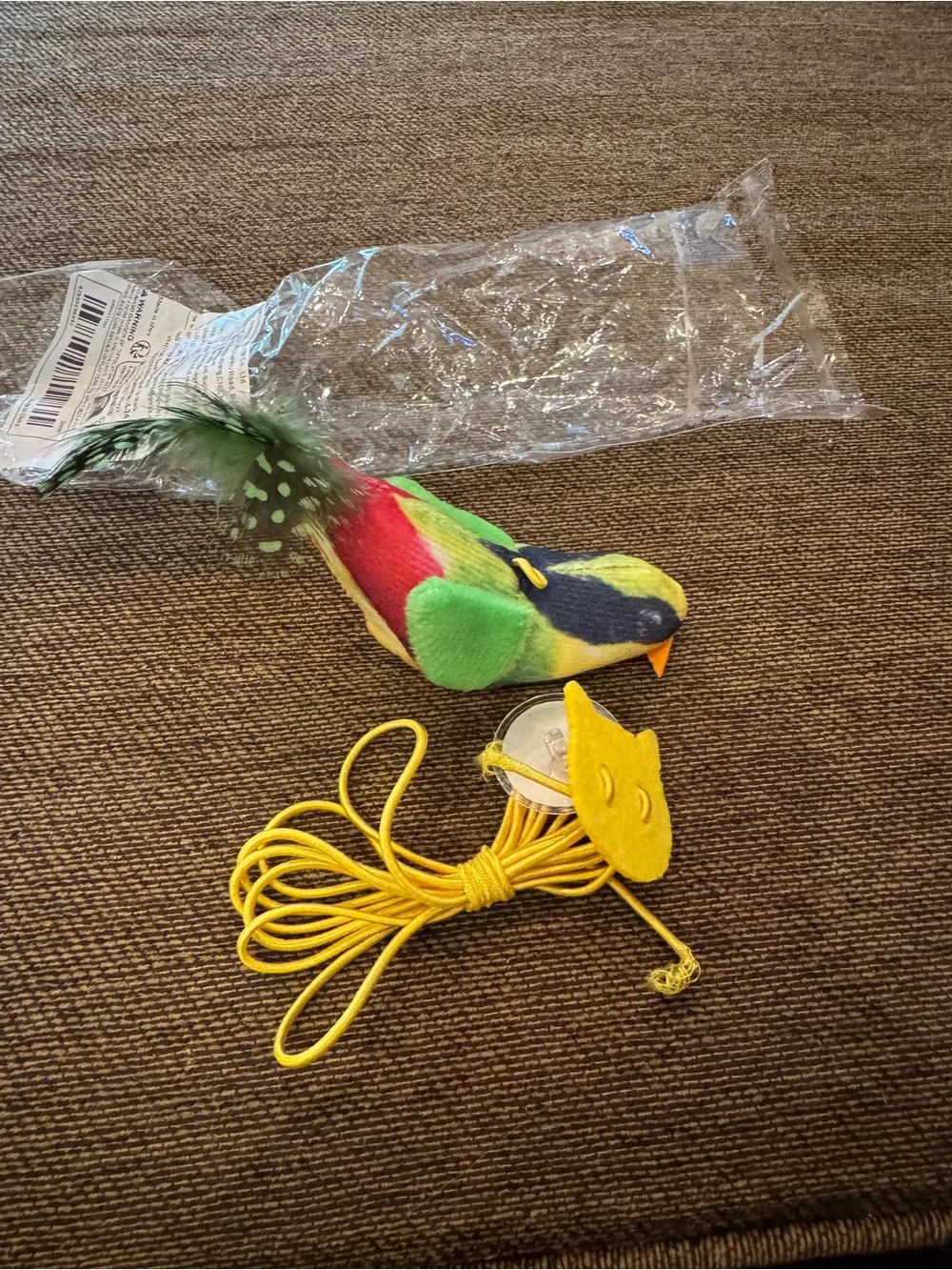 Lot of 2 Plush Bird Cat Toys with cord